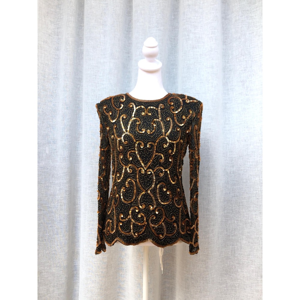 Sténay Evening Fully Beads and Sequins Long Sleeve Silk Blouse